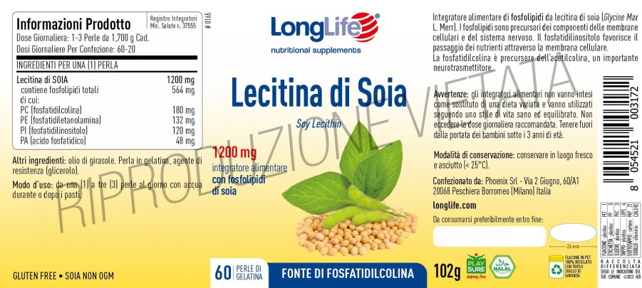 Hot Longlife Lecitina Di Soia 1200Mg